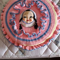 Vintage Crocheted Doll Face Pillow