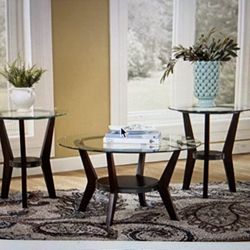 Ashley Furniture Table Set Dark Brown -Set Of 3 And A 3 Seater Recliner Sofa 