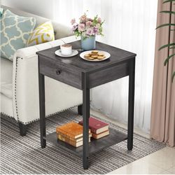 Set of 2 Tables Night Stand End Table Side Tables with Drawer and Storage Shelf Bedside Table for Bedroom Living Room 