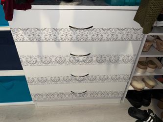 White 4-Drawer Dresser with Damask Trim
