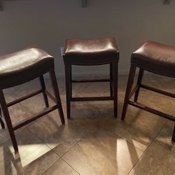 Three Leather bar Stools