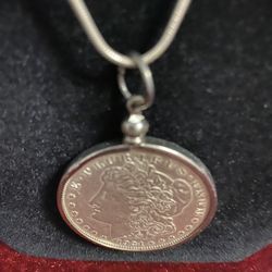 1921 Silver Dollar, necklace  20in. Silver rope Chain 