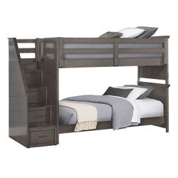 Kids Gray Twin Step Bunk Bed