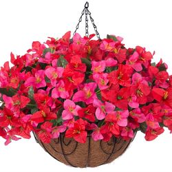 Artificial Hanging Flower Basket for Spring Décor, Silk Flowers