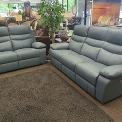 Brand New Power Reclining Sofa And Loveseat Set Genuine Leather 