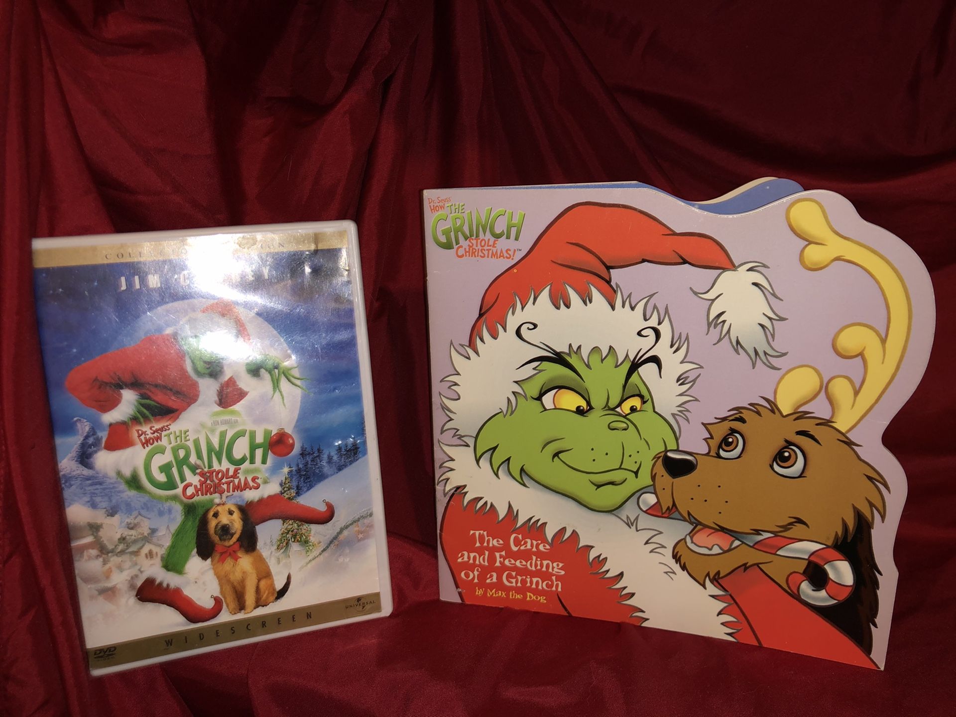 Collector’s Edition The Grinch who stole Christmas Jim Carrey DVD and The Care and Feeding of a Grinch -as told by Max the dog (grinch’s pet) very sp