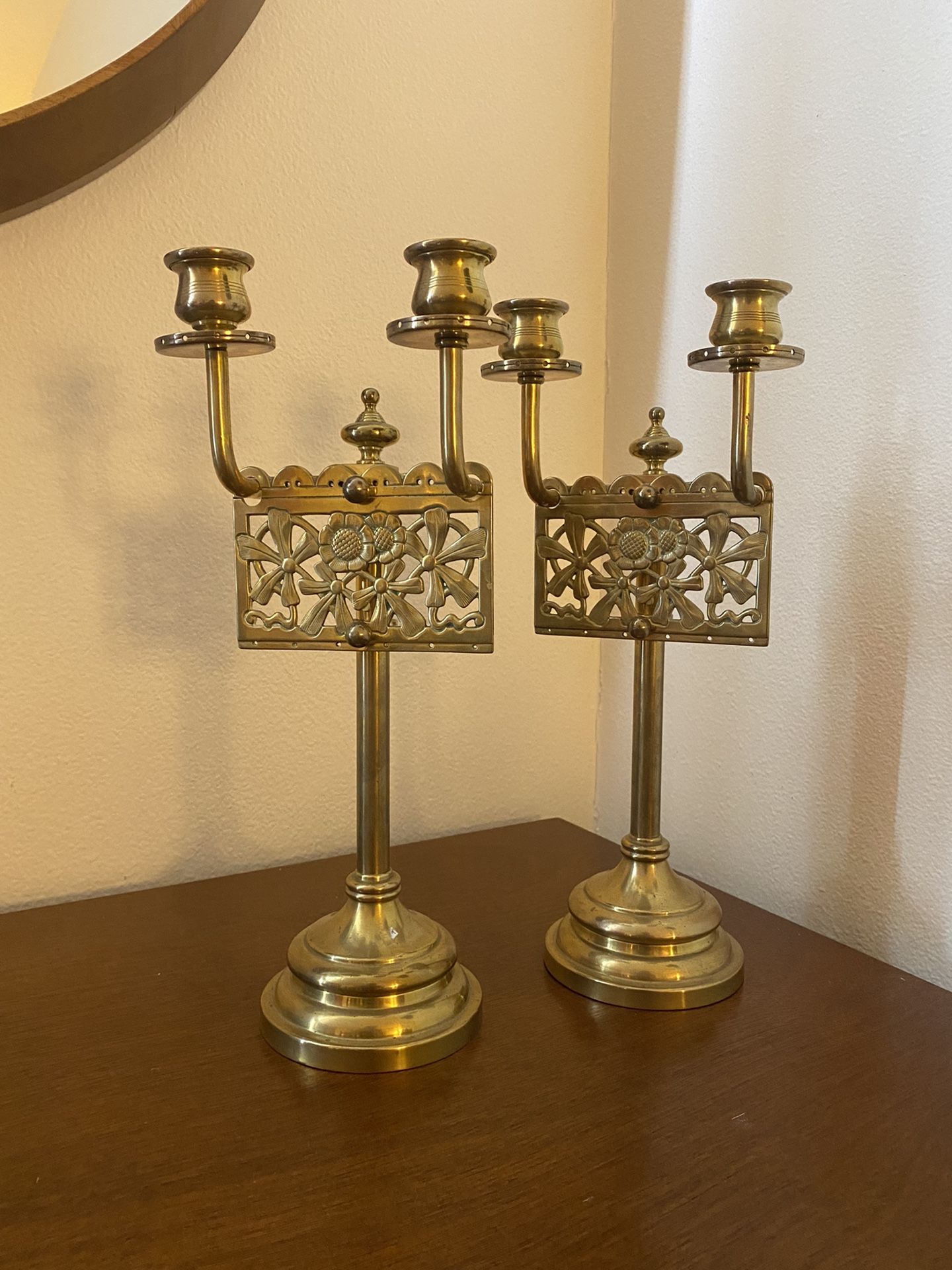 1970s Solid Brass Floral Candelabra 