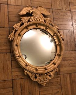 Antique round federal style gold leaf convex mirror