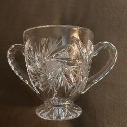 Crystal VTG Pinwheel and hobstar Crystal Cut Glass Sugar Bowl with Handles Heavy
