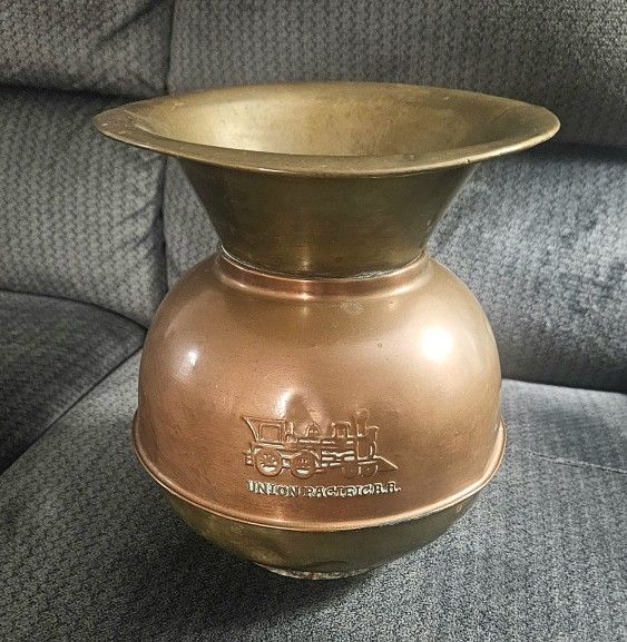 Large Vintage Union Pacific Railroad Embossed Spitoon