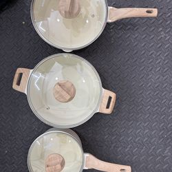 Pans Set Nonstick, White Granite Cookware Sets Induction Cookware, Non Stick Cooking Set (PFOS, PFOA Free)