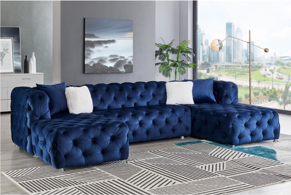 NEW DOUBLE CHAISE SECTIONAL WEEKEND SALE ! AVAILABLE IN BLUE, BLACK , GRAY ! MINAS HOME FURNITURE