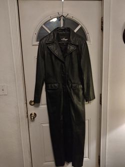 Womans Black Leather full length coat $75.00