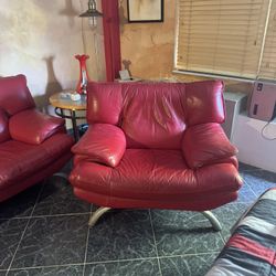 Modern Red Leather Sofa And Chair