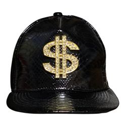 Black Bling Dollar Adjustable Faux Leather Crocodile Skin Style Cap EUC
