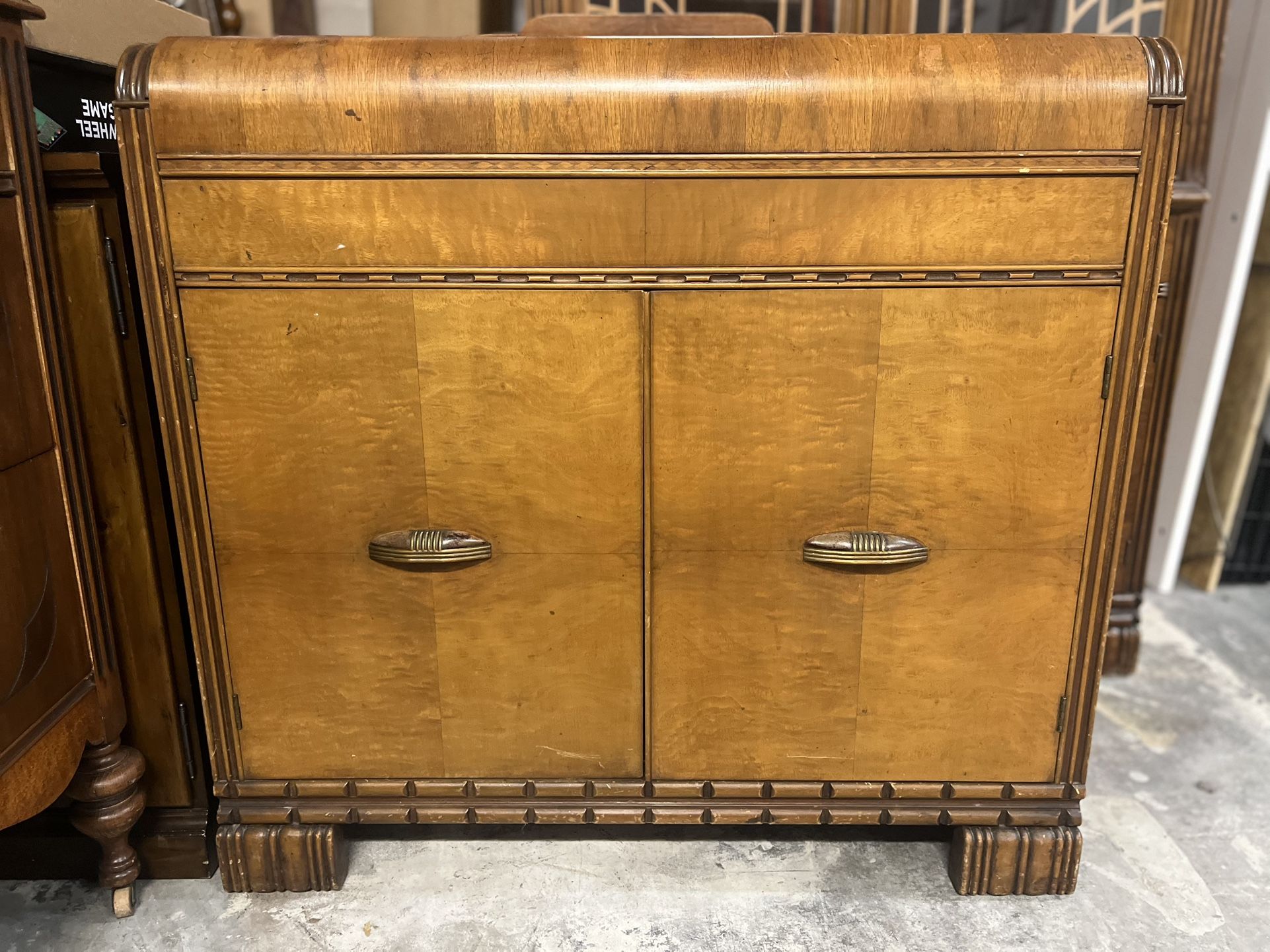 Antique Bassett Waterfall Server Buffet Cabinet