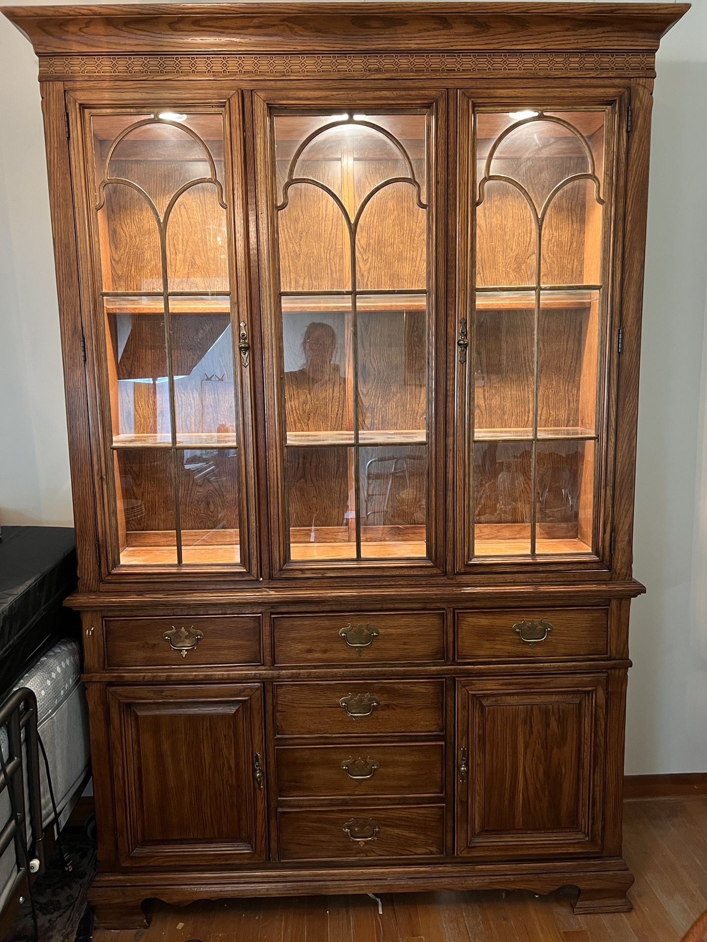 Vintage Lighted China Cabinet with Glass Doors