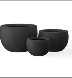 Set Of 3 New Other Kante 20", 15.7" & 11.8" Dia Concrete Round Planters, Black