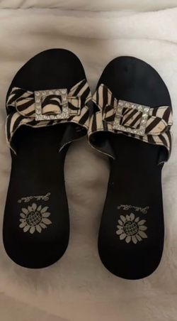 Yellow Box Zebra Print Rhinestone Buckle Sandals