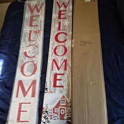 'WELCOME' Vertical Porch Sign - Red & White
