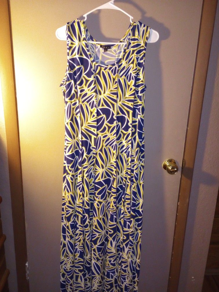 Navy Blue, Yellow N White Print Dress