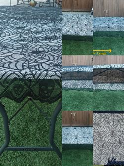 Halloween Lace Table Cloth/Linen Rectangular  Black Spiders & Skulls