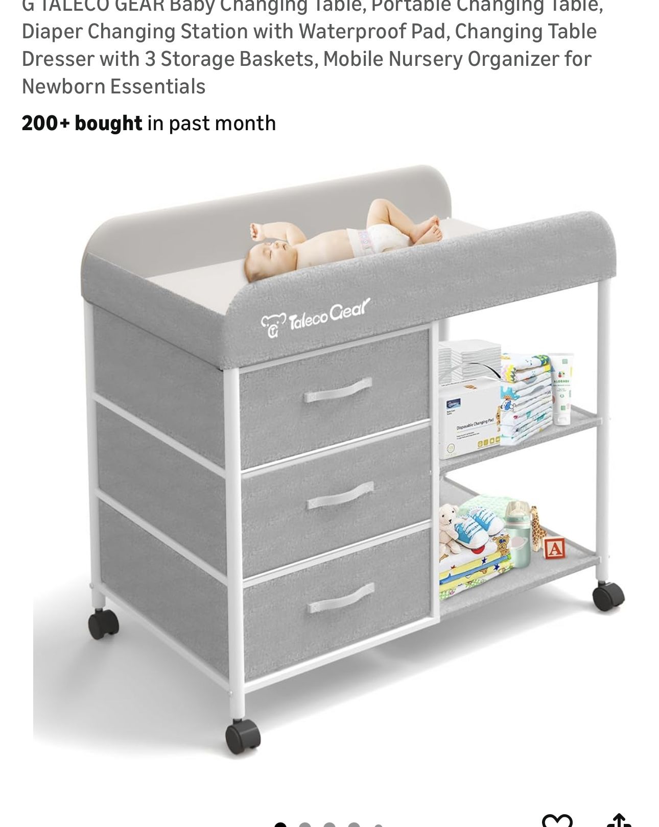 Baby Changing Table, Portable Changing Table, Diaper Changing Station with Waterproof Pad, Changing Table Dresser with 3 Storage Baskets, Mobile Nurse