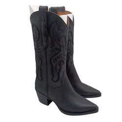 JEFFREY CAMPBELL 'Dagget' Cowboy Boots Women Size 7 Med Black Leather Western 