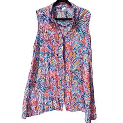 Cupio Curvy Plus Size 1X High Low Colourful Tank with Button Front