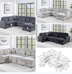 $650. 4Piece Convertible Sectional Sleeper Sofa ,Chaise Storage ,Sofa Storage & USB Ports
