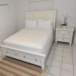 Queen Bed Frame, Nightstand, Matress