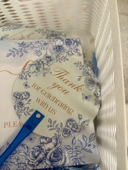 Wedding Hand Fans & Matching Sign – Royal Blue Floral