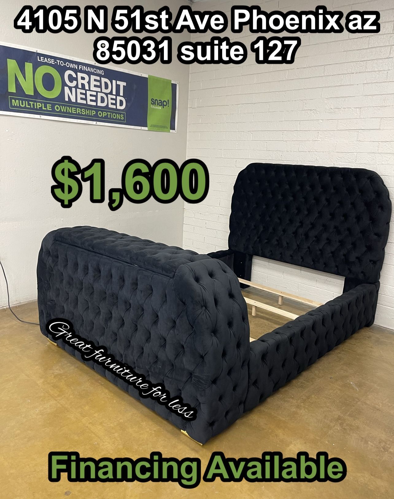 Queen Size Bed Frame Black Velvet Brand New