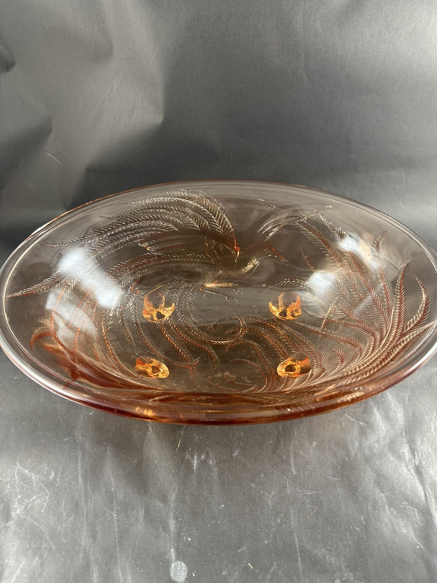 Tiara Dusty Rose Glass Empress Bird of Paradise 13" Oval Footed Bowl