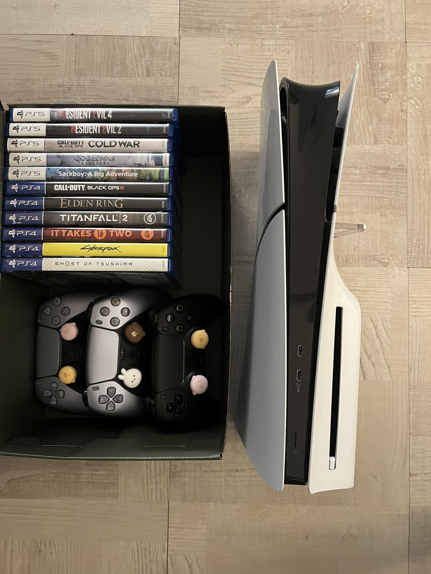 Playstation 5 Slim with Disc Drive, 3 controllers, and games