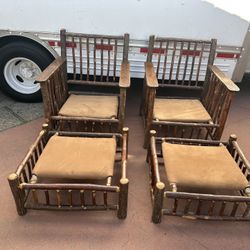 Hickory Wood Chairs Pair 