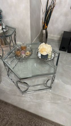 Hexagonal Glass and Chrome Coffee Table
