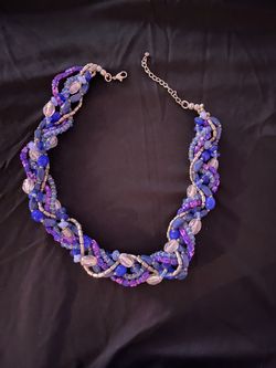 Multi-Strand Blue and Purple Beaded Necklace Costume Jewelry