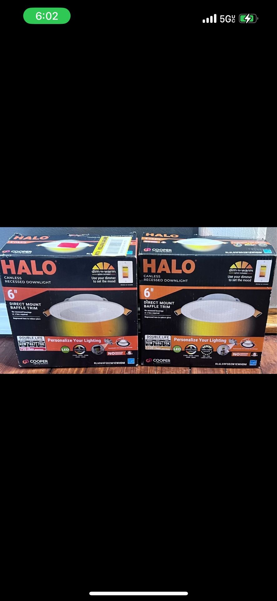 2-PACK Halo 6 in Canless Recessed LED Downlight Aluminum 120V Dim to Warm, White