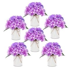 DIYDOFUN Set Of 6 Artificial Rustic Metal Vase Hydrangeas (Purple)