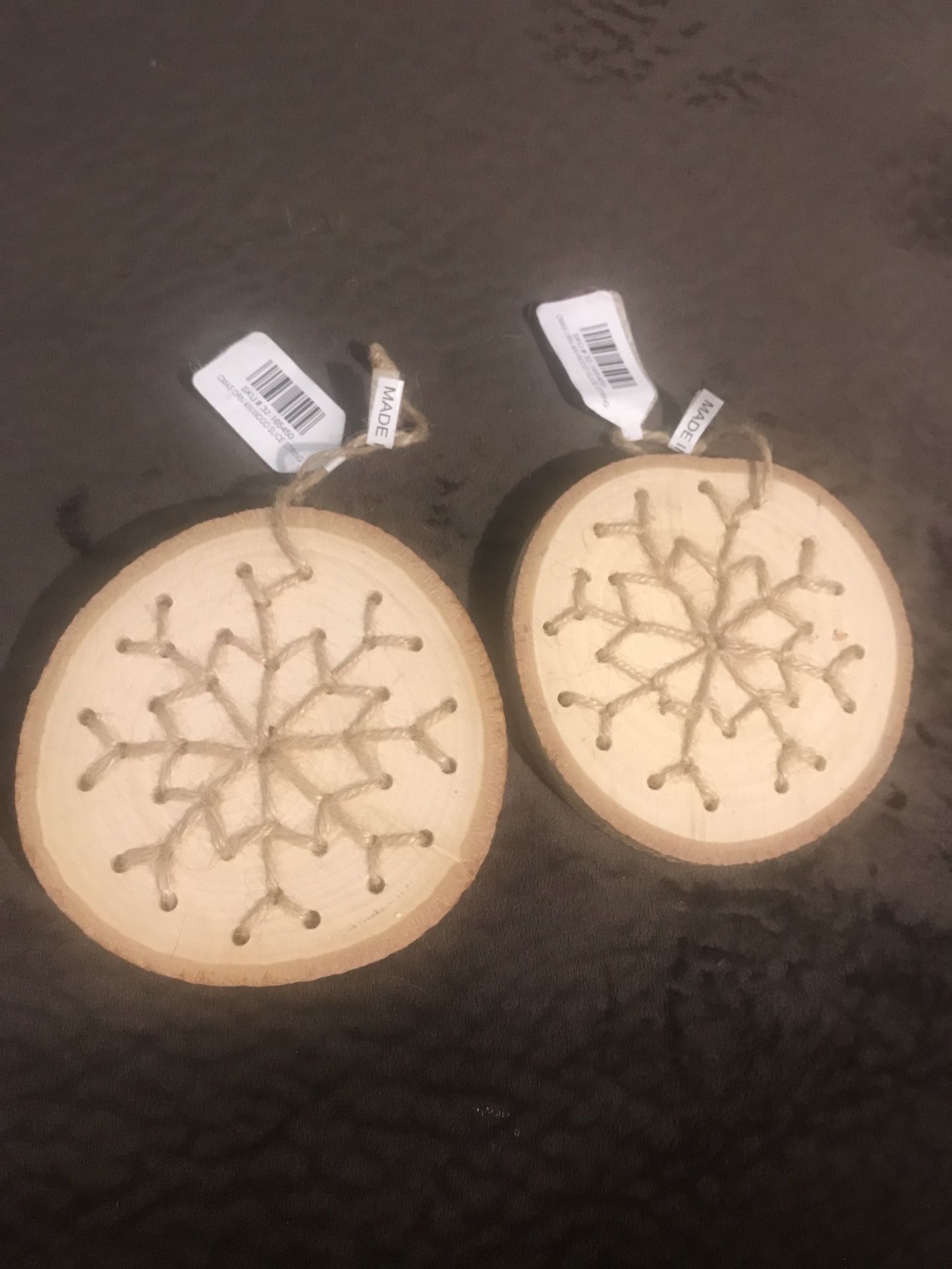 Kirkland’s Christmas Ornaments Wood Slices String Snowflakes 2 Pk.