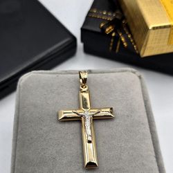 14kt Gold Two Tone Cross Pendant Dije de Cruz Dos Oros 14kt