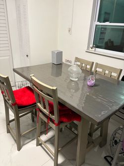 Gray Wood Dining Table with 4 Chairs