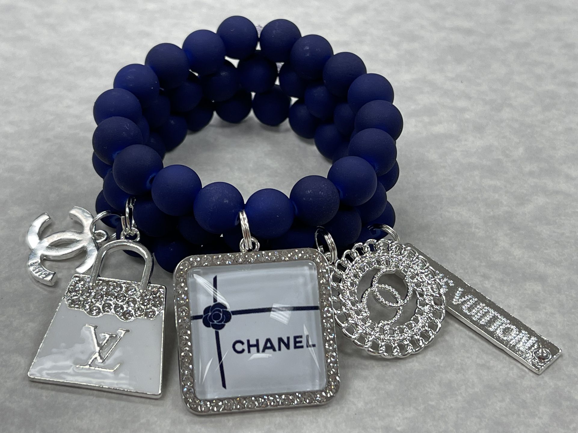 2-3pc Solid Color Beaded Charm Bracelets