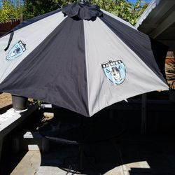 Brand New Silver And Black Patio Umbrella , Had Throw Back Decals Installed. Custom Made