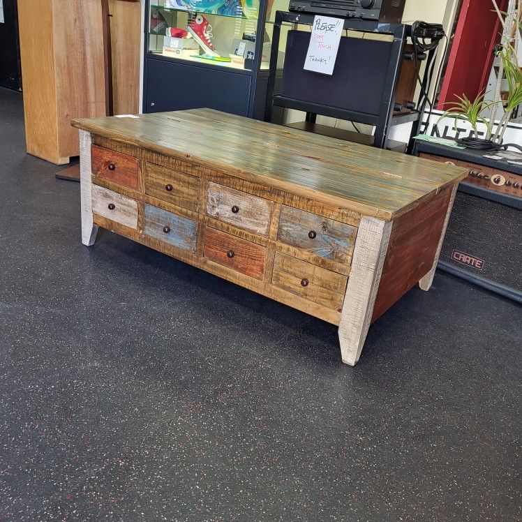 Large Coffee Table With Storage. 8-drawer, Multi-color Farmhouse Coastal Industrial