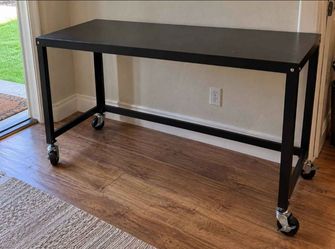 Black Metal Desk with Caster Wheels