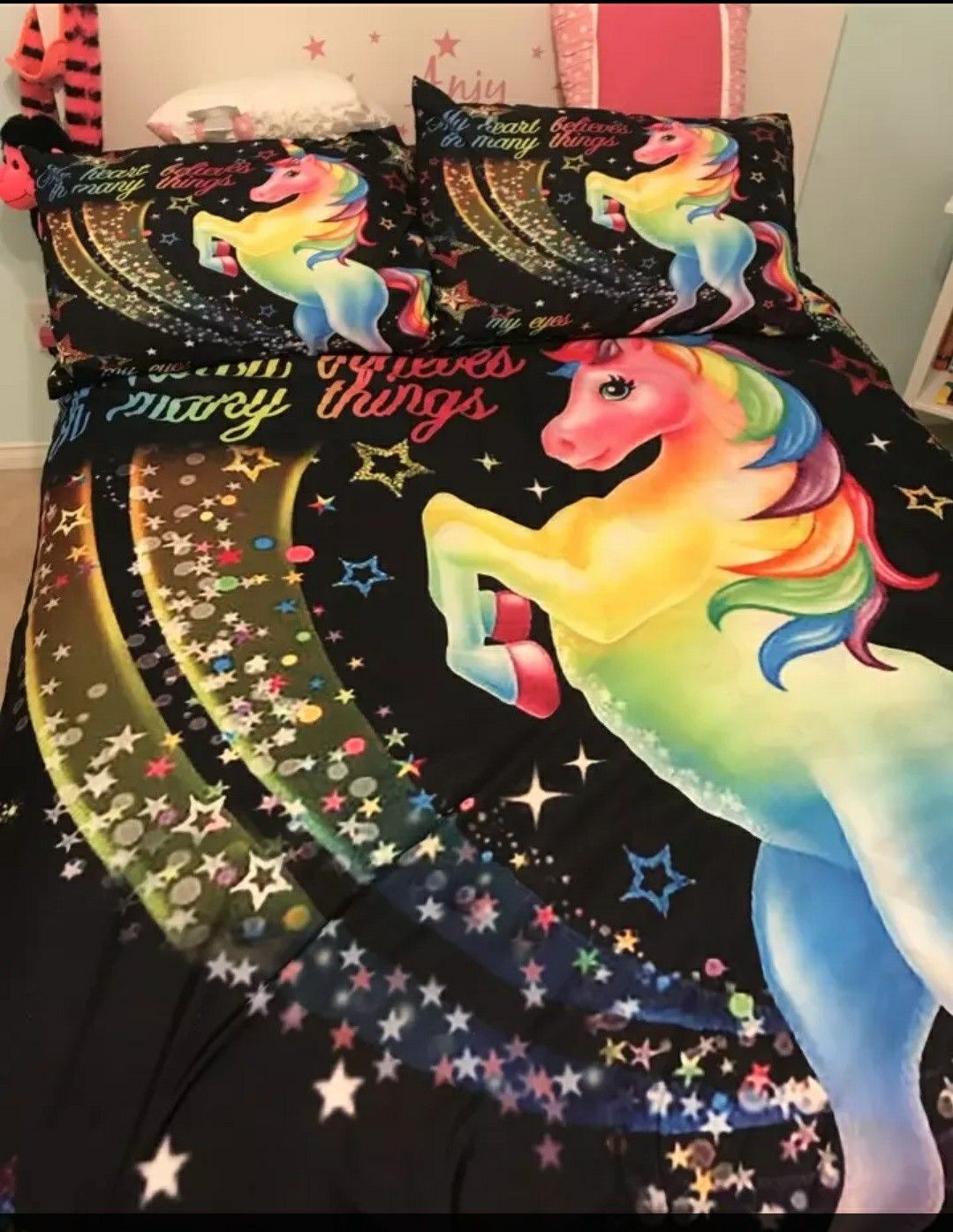 Unicorn Bedding Set Star Cartoon Duvet Cover Pillow Cases Twin Full Queen King Super Size Kids Bedclothes Bed Cover