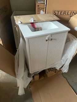 Sylvie 24 in. Single Sink Fluted Dove Bathroom Vanity with Volakas Engineered Stone Top (Assembled)