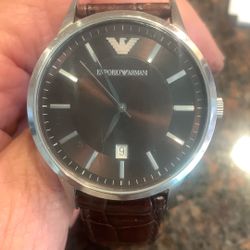 Used Emporia Armani Dress Brown Leather Watch Model AR2413 